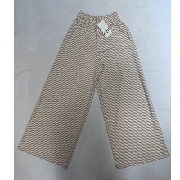 Zara Pants - Zara Womens Khaki Striped Wide Leg High Rise Palazzo Boho Pull On Size Small‎